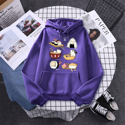 Σούσι Cat`s Day Harajuku με εμπριμέ κουκούλα Γυναικεία Μόδα Φαρδιά Ρούχα Φούτερ φλις φθινοπώρου Casual Γυναικεία ρούχα με λαιμόκοψη