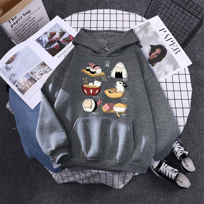 Σούσι Cat`s Day Harajuku με εμπριμέ κουκούλα Γυναικεία Μόδα Φαρδιά Ρούχα Φούτερ φλις φθινοπώρου Casual Γυναικεία ρούχα με λαιμόκοψη