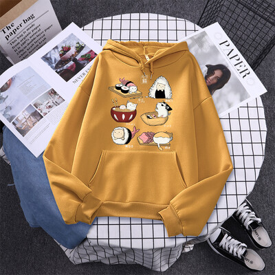 Σούσι Cat`s Day Harajuku με εμπριμέ κουκούλα Γυναικεία Μόδα Φαρδιά Ρούχα Φούτερ φλις φθινοπώρου Casual Γυναικεία ρούχα με λαιμόκοψη