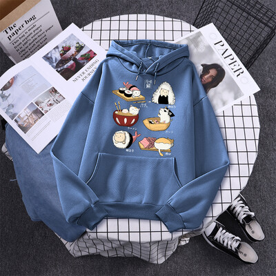 Σούσι Cat`s Day Harajuku με εμπριμέ κουκούλα Γυναικεία Μόδα Φαρδιά Ρούχα Φούτερ φλις φθινοπώρου Casual Γυναικεία ρούχα με λαιμόκοψη