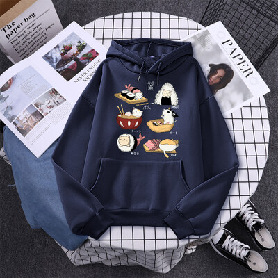 Σούσι Cat`s Day Harajuku με εμπριμέ κουκούλα Γυναικεία Μόδα Φαρδιά Ρούχα Φούτερ φλις φθινοπώρου Casual Γυναικεία ρούχα με λαιμόκοψη