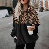 Casual Loose βελούδινα Leopard Patchwork Hoodies Γυναικείες μπλούζες με φερμουάρ Μακρυμάνικο κορδόνι με κουκούλα ζεστό φούτερ με τσέπες φθινόπωρο