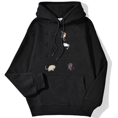 Unisex γυναικεία φούτερ με κουκούλα Kopie Von Musical Cats Μουσικές νότες στάμπα Φούτερ μακρυμάνικο ελαστικό άνετο γυναικείο πουλόβερ με κουκούλα