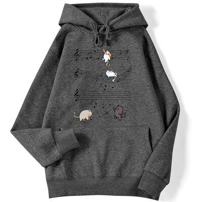 Unisex γυναικεία φούτερ με κουκούλα Kopie Von Musical Cats Μουσικές νότες στάμπα Φούτερ μακρυμάνικο ελαστικό άνετο γυναικείο πουλόβερ με κουκούλα