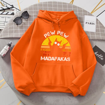 Pew Pew Madafakas Cat With Two Guns Hoodies Women Casual Fashion All Match Hoody Fleece Топли нови пуловери Harajuku Trend Hooded