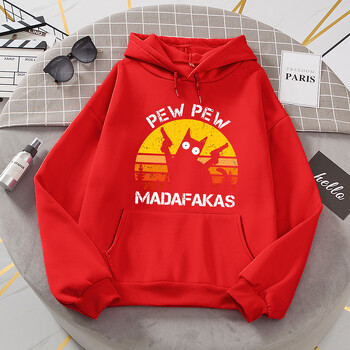 Pew Pew Madafakas Cat With Two Guns Hoodies Women Casual Fashion All Match Hoody Fleece Топли нови пуловери Harajuku Trend Hooded