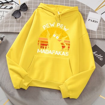 Pew Pew Madafakas Cat With Two Guns Hoodies Women Casual Fashion All Match Hoody Fleece Топли нови пуловери Harajuku Trend Hooded