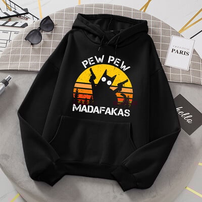 Pew Pew Madafakas Cat With Two Guns Hoodies Women Casual Fashion All Match Hoody Fleece Топли нови пуловери Harajuku Trend Hooded