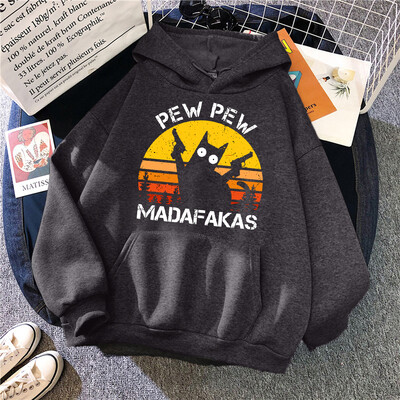 Pew Pew Madafakas Cat With Two Guns Hoodies Γυναικεία Casual Fashion All Match Hoody Fleece Ζεστά νέα πουλόβερ Harajuku Trend με κουκούλα