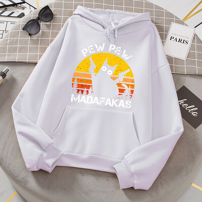 Pew Pew Madafakas Cat With Two Guns Hoodies Γυναικεία Casual Fashion All Match Hoody Fleece Ζεστά νέα πουλόβερ Harajuku Trend με κουκούλα