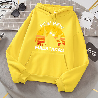 Pew Pew Madafakas Cat With Two Guns Hoodies Γυναικεία Casual Fashion All Match Hoody Fleece Ζεστά νέα πουλόβερ Harajuku Trend με κουκούλα