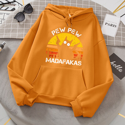 Pew Pew Madafakas Cat With Two Guns Hoodies Γυναικεία Casual Fashion All Match Hoody Fleece Ζεστά νέα πουλόβερ Harajuku Trend με κουκούλα