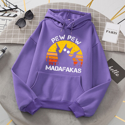 Pew Pew Madafakas Cat With Two Guns Hoodies Γυναικεία Casual Fashion All Match Hoody Fleece Ζεστά νέα πουλόβερ Harajuku Trend με κουκούλα