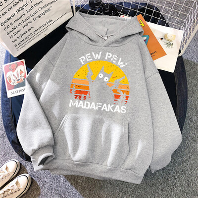 Pew Pew Madafakas Cat With Two Guns Hoodies Γυναικεία Casual Fashion All Match Hoody Fleece Ζεστά νέα πουλόβερ Harajuku Trend με κουκούλα