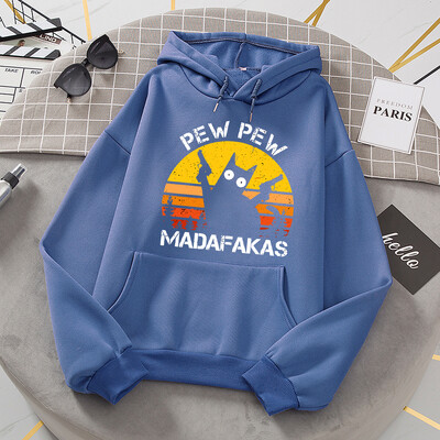 Pew Pew Madafakas Cat With Two Guns Hoodies Γυναικεία Casual Fashion All Match Hoody Fleece Ζεστά νέα πουλόβερ Harajuku Trend με κουκούλα