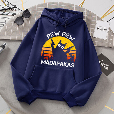 Pew Pew Madafakas Cat With Two Guns Hoodies Γυναικεία Casual Fashion All Match Hoody Fleece Ζεστά νέα πουλόβερ Harajuku Trend με κουκούλα