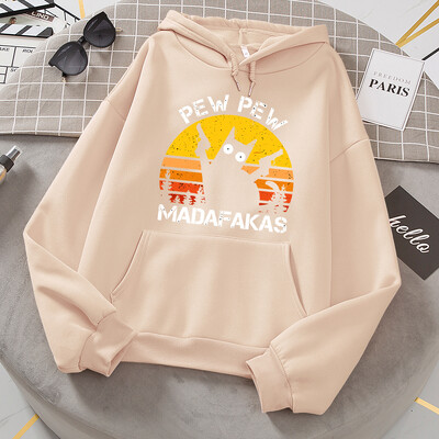 Pew Pew Madafakas Cat With Two Guns Hoodies Γυναικεία Casual Fashion All Match Hoody Fleece Ζεστά νέα πουλόβερ Harajuku Trend με κουκούλα