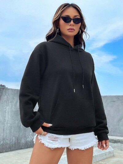 Μονόχρωμο casual hoodie για γυναικεία δημιουργικά φούτερ τσέπης Παντός αγώνα Γυναικεία ρούχα από φλις Unisex πουλόβερ