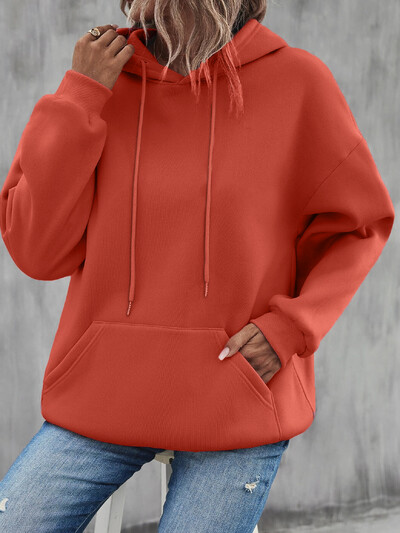 Μονόχρωμο casual hoodie για γυναικεία δημιουργικά φούτερ τσέπης Παντός αγώνα Γυναικεία ρούχα από φλις Unisex πουλόβερ