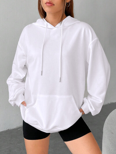 Μονόχρωμο casual hoodie για γυναικεία δημιουργικά φούτερ τσέπης Παντός αγώνα Γυναικεία ρούχα από φλις Unisex πουλόβερ