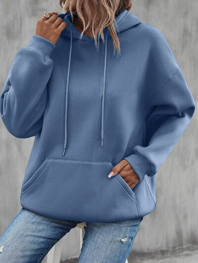 Μονόχρωμο casual hoodie για γυναικεία δημιουργικά φούτερ τσέπης Παντός αγώνα Γυναικεία ρούχα από φλις Unisex πουλόβερ