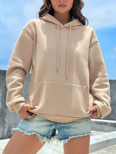 Μονόχρωμο casual hoodie για γυναικεία δημιουργικά φούτερ τσέπης Παντός αγώνα Γυναικεία ρούχα από φλις Unisex πουλόβερ