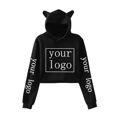 Hanorace personalizate PROPRIUL TĂU Logo Imagine cu text DIY Imprimat cu urechi de pisică Crop Tops New Fashion Harajuku Hip Hop Îmbrăcăminte personalizată Femei