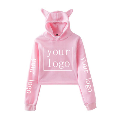 Hanorace personalizate PROPRIUL TĂU Logo Imagine cu text DIY Imprimat cu urechi de pisică Crop Tops New Fashion Harajuku Hip Hop Îmbrăcăminte personalizată Femei