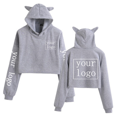 Hanorace personalizate PROPRIUL TĂU Logo Imagine cu text DIY Imprimat cu urechi de pisică Crop Tops New Fashion Harajuku Hip Hop Îmbrăcăminte personalizată Femei