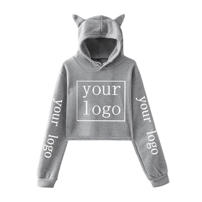 Hanorace personalizate PROPRIUL TĂU Logo Imagine cu text DIY Imprimat cu urechi de pisică Crop Tops New Fashion Harajuku Hip Hop Îmbrăcăminte personalizată Femei