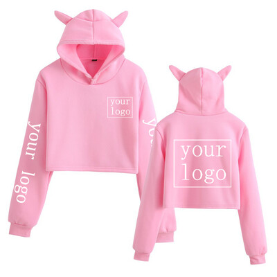 Hanorace personalizate PROPRIUL TĂU Logo Imagine cu text DIY Imprimat cu urechi de pisică Crop Tops New Fashion Harajuku Hip Hop Îmbrăcăminte personalizată Femei