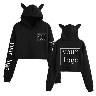 Hanorace personalizate PROPRIUL TĂU Logo Imagine cu text DIY Imprimat cu urechi de pisică Crop Tops New Fashion Harajuku Hip Hop Îmbrăcăminte personalizată Femei