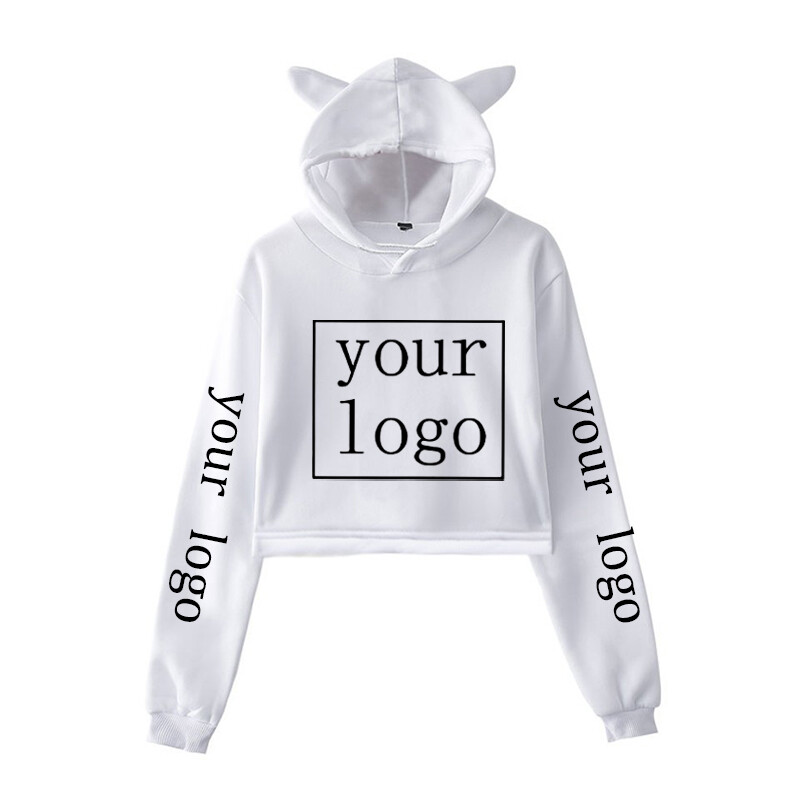 Hanorace personalizate PROPRIUL TĂU Logo Imagine cu text DIY Imprimat cu urechi de pisică Crop Tops New Fashion Harajuku Hip Hop Îmbrăcăminte personalizată Femei