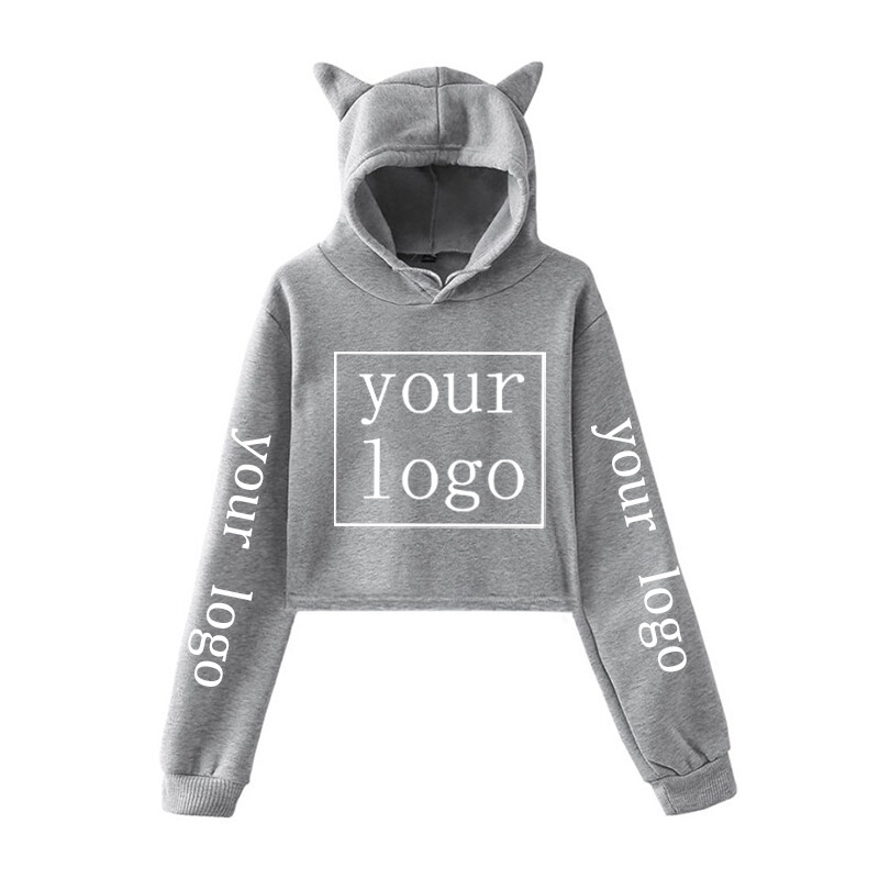 Hanorace personalizate PROPRIUL TĂU Logo Imagine cu text DIY Imprimat cu urechi de pisică Crop Tops New Fashion Harajuku Hip Hop Îmbrăcăminte personalizată Femei