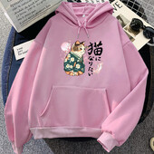 Ukiyoe Style Kanji Cat Φούτερ για εκτύπωση με κουκούλα Ιαπωνικά Blossom Sakura Γραφικά φούτερ Casual Γυναικεία/Ανδρικά ρούχα Πουλόβερ κινουμένων σχεδίων