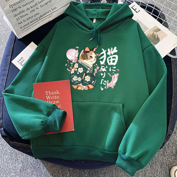 Ukiyoe Style Kanji Cat Printing Hoodies Japanese Blossom Sakura Graphic Sweatshirts Ежедневни дамски/мъжки дрехи Пуловери с карикатури