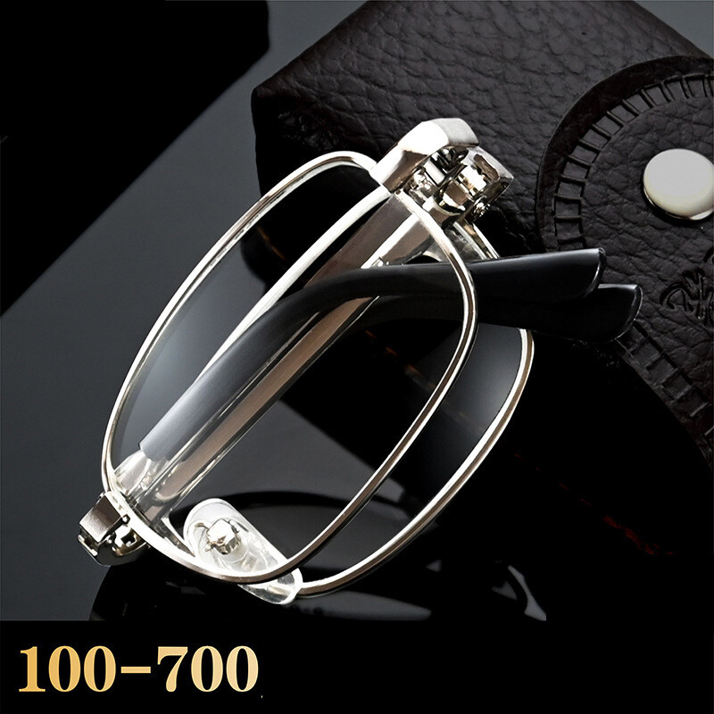 Metāla salokāmas lasīšanas brilles, automātiska jaudas regulēšana, pusmūža un vecāka gadagājuma pārnēsājamas kristāla stikla brilles anti-blue light vairumtirdzniecība