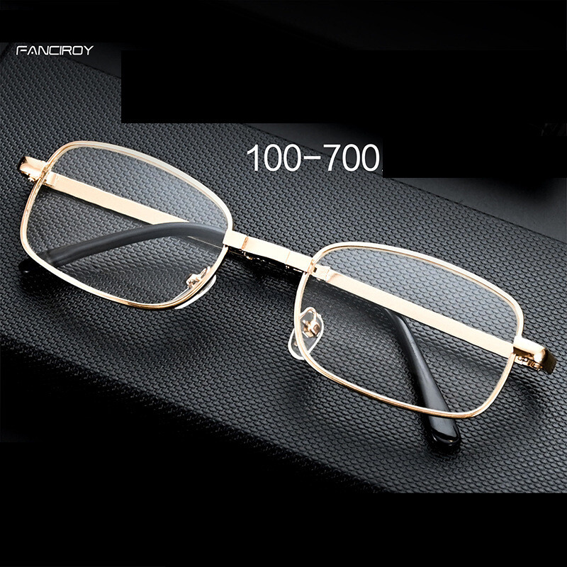 Metāla salokāmas lasīšanas brilles, automātiska jaudas regulēšana, pusmūža un vecāka gadagājuma pārnēsājamas kristāla stikla brilles anti-blue light vairumtirdzniecība