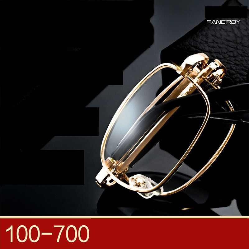 Metāla salokāmas lasīšanas brilles, automātiska jaudas regulēšana, pusmūža un vecāka gadagājuma pārnēsājamas kristāla stikla brilles anti-blue light vairumtirdzniecība