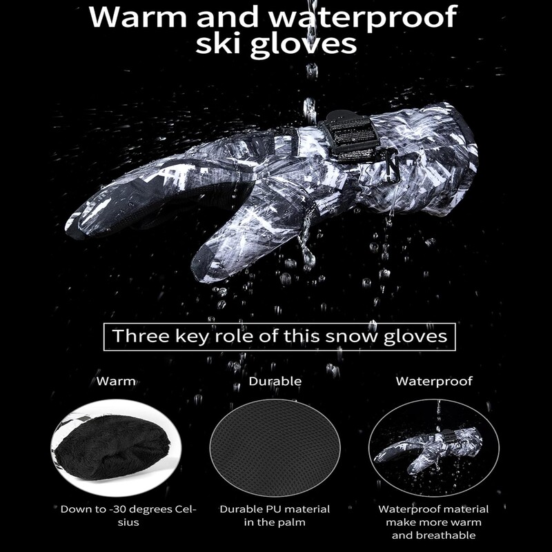 Slēpošanas cimdi Ūdensnecaurlaidīgi sniega cimdi -30℉ Ziemas cimdi aukstam laikam Touchscreen Snovborda cimdi silti vīriešiem sievietēm