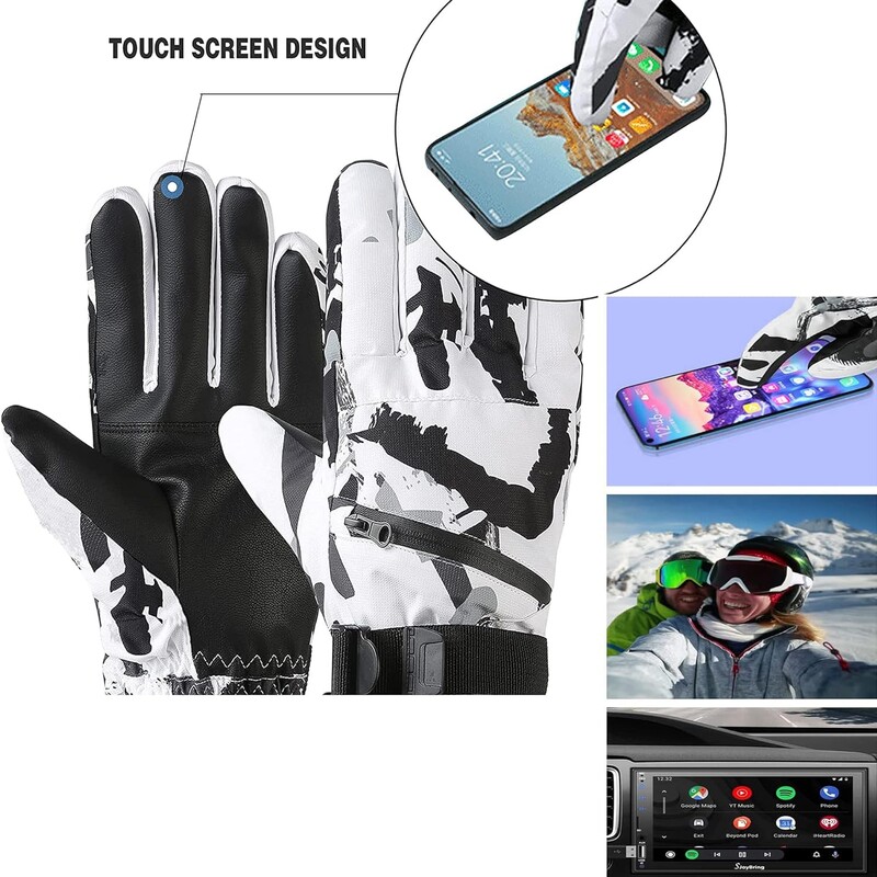 Slēpošanas cimdi Ūdensnecaurlaidīgi sniega cimdi -30℉ Ziemas cimdi aukstam laikam Touchscreen Snovborda cimdi silti vīriešiem sievietēm