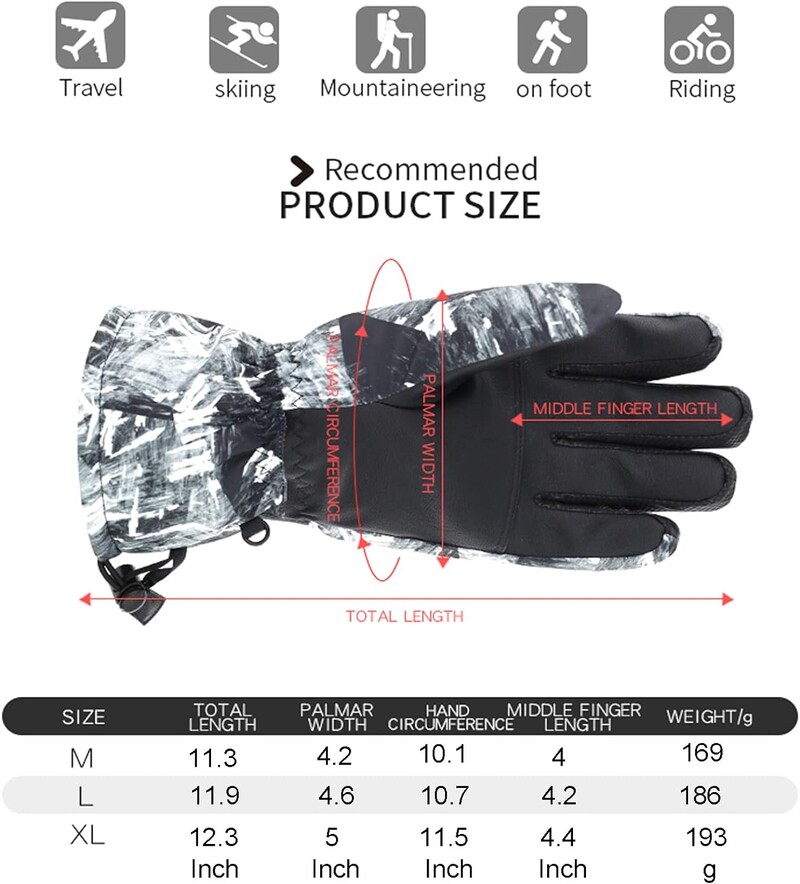 Slēpošanas cimdi Ūdensnecaurlaidīgi sniega cimdi -30℉ Ziemas cimdi aukstam laikam Touchscreen Snovborda cimdi silti vīriešiem sievietēm
