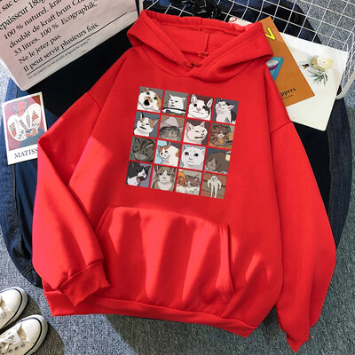 Naljakad meemikassid Multikad Prindi Naiste kapuuts Hip Hop Crewneck kapuuts Suured fliisist pulloverid Mood vabaaja naiste spordirõivad