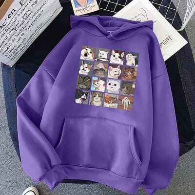 Naljakad meemikassid Multikad Prindi Naiste kapuuts Hip Hop Crewneck kapuuts Suured fliisist pulloverid Mood vabaaja naiste spordirõivad