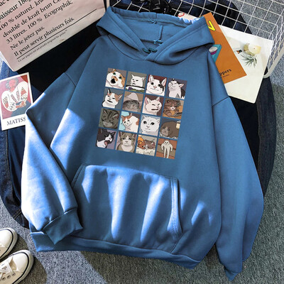 Naljakad meemikassid Multikad Prindi Naiste kapuuts Hip Hop Crewneck kapuuts Suured fliisist pulloverid Mood vabaaja naiste spordirõivad