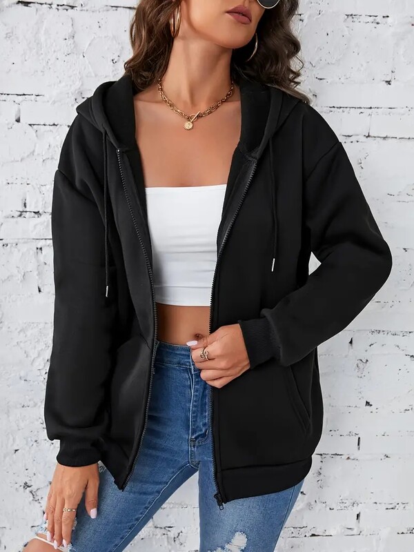 Masszív húzózsinóros kapucnis női őszi és téli bársonyos, vastag ujjú, cipzáras pulóver