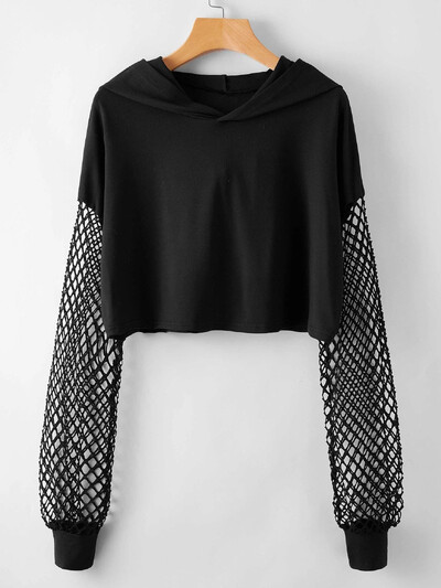 Αθλητικό μπλουζάκι με κουκούλα με κουκούλα καθημερινά & casual μονόχρωμο διχτυωτό