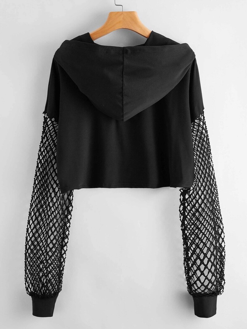 Αθλητικό μπλουζάκι με κουκούλα με κουκούλα καθημερινά & casual μονόχρωμο διχτυωτό