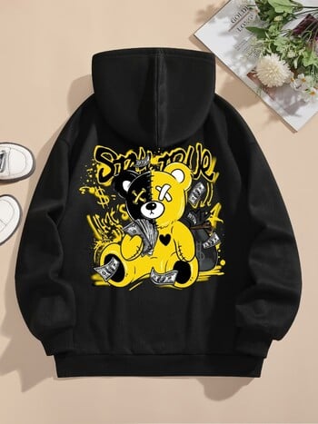 Bear Cartoon Pattern Women Hoodie Harajuku Fleece H oody Fashion Crewneck Sweatshirt Vintage Oversize Streetwear Female