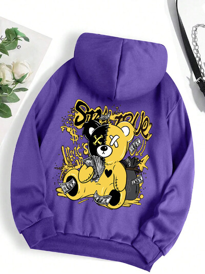 Dámska mikina s kapucňou a kresleným vzorom s potlačou medveďa, Harajuku flísová mikina s kapucňou, módna mikina s okrúhlym výstrihom, vintage nadrozmerná streetwearová dámska